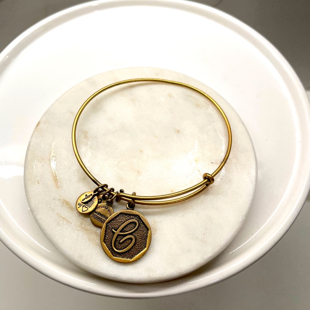 Alex and Ani Cursive “C” Bracelet in Gold